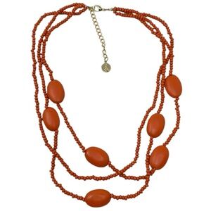 Signed Coiris Multi-Strand Orange Wood Beads Statement Necklace Bohemian Retro